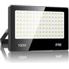 LAMLAMCK Faretto LED Da Esterno 100W - 10000LM 6500K Super Luminoso Bianco Freddo Faro LED Esterno, IP66 Impermeabile Luce Di Sicurezza per Stadio, Patio, Strada, Garage