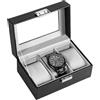 ProCase Porta Orologi Uomo a 3 Posti, Scatola Orologi in Pelle, Custodia Orologi con Coperchio in Vetro, Idea Regalo Portagioie Uomo Organizer per Orologi -Nero