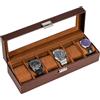 ProCase Porta Orologi Uomo a 6 Posti, Scatola Orologi in Pelle, Custodia Orologi con Coperchio in Vetro, Idea Regalo Portagioie Uomo Organizer per Orologi -Marrone