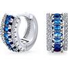 Bling Jewelry Stile Art Deco Simulato Zaffiro Blu Aaa Cz Bordo Cubic Zirconia Mini Hoop Orecchini Per Le Donne Matrimonio Damigella D'Onore Cocktail Prom Holiday Formale Partito Placcato In Argento 0.5In Diametro