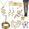 generic XHBTS - Set di 10 Accessori a Serpente: Braccialetti, Orecchini, Anello, Clip per Capelli, Collant a Rete, Adesivi per Tatuaggi, Collane per Feste