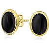 Bling Jewelry Orecchini a bottone ovali con cupola in onice nero classico tradizionale incastonato per donne placcati in oro 14K argento sterling .925