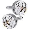 DECARETA 2 Pezzi Gemelli Movimento Dell'orologio Gemelli di lusso a Forma di Ingranaggio di Orologio Meccanico Stile Steampunk Vintage per Uomo Camicia, con Bella Scatola, Movimento 17 mm (Argento)