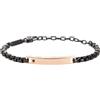 Breil, Collezione Tag and Cross, Bracciale Uomo in Acciaio Bicolor e Cubic Zirconia, Pratica Chiusura a Moschettone, Idee Regalo Uomo, Lunghezza Regolabile 17-22 cm, Black-Rose