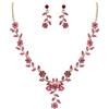 Clearine Gioielli da Donna Matrimonio Set Foglia Cluster Fiore Cristalli Ciondolo Collana Orecchini Pendenti per Sposa Rosa Oro-Fondo