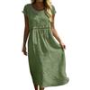 Onsoyours Vestito Estivo Donna Lungo Bohémien Elegante Maniche Corte Abito in Cotone Lino Casual Chic Scollo Rotondo A-Linea Leggero E Traspirante Midi Abiti da Spiaggia Vacanza A Verde L