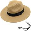 WUODHTW Cappello panama da donna a tesa larga in paglia cappello da spiaggia cappello estivo a tesa larga in paglia arrotolabile cappello da pescatore UPF 50, cachi, Taglia unica