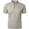 Generic Polo da uomo con colletto alla coreana, a maniche corte, tinta unita, casual, con finiture a contrasto, Cenere Chiaro, 3XL