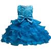 Generico Vestito Bimba Elegante Estivo con Maniche a Balze Abito da Principessa Bambina Vestito di Compleanno Bimba Bambini per Comunione Battesimo Abiti (Sky Blue, 18-24 Months)