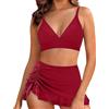 Generic Costume Donna Curvy - Bikini Donna Due Pezzi con Gonna da Bagno, Top Scollo a V, Slip Vita Alta con Coulisse Laterale e Volant, Costume Mare Spiaggia Piscina Terme in Vacanza