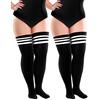Geyoga 2 Calze Alte alla Coscia Taglie Forti Lunghe a Righe Nere e Bianche da Donna(Striscia Bianca Nera)