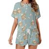 peiyeety Pigiama da Donna con Cappello da Notte, Capibara, Pigiama a Maniche Corte, Set da 2 Pezzi con Pantaloncini