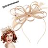 Jaczora Copricapo fascinator da donna, con velo di canapa, stile retrò, con piume, alla moda, accessorio per capelli per cocktail, tè, feste, matrimoni, gare (pesca)