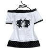 Generico Kawaii Cutecore Harajuku Vintage Y2k 2000 Tops Estivi Alt Goth Emo T-Shirt grafiche a Maniche Corte(White Black Polka DOT,S)