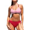 CUPSHE Bikini da donna con spalline intrecciate posteriori, a righe, reversibile, costume da bagno in due pezzi, rosa / rosso, M