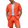 Generico Abito Uomo Elegante Completo 2 Pezzi con Blazer Maniche Corta Leggero e Pantaloncini Baggy Abiti da Cerimonia Estivo Casual per Matrimonio Lavoro Ufficio Uscire Festa,Arancione,M