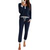 Nieery Pigiama Donna Cotone Lungo Pigiama Set con Tasche e Bottoni | Completo Notte Donna Loungewear Due Pezzi Collo Serafino e Pantaloni Lunghi