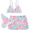 Generico Costume da Bagno Bambina 10-15 Anni 3 Pezzi Piscina Bikini Ragazza Sportivo Costumi Mare Triangolo + Slip + Gonna Tankini Set Floreale Vintage Beachwear Spiaggia Swimsuit (14-15 Anni, Rosa)
