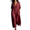 Swikon Abito da donna in cotone e lino da donna, maxi abito con scollo a V, maniche corte, abito estivo ampio, comodo, per vacanze, prendisole amichevole, stile elegante per vacanze, casual, tutti i giorni