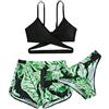 Generico Costumi da Bagno per Bambine 3 Pezzi con Stampa Foglie Cotone Leggero Ideale Estate Vacanze Mare Piscina Regalo (Green, 12-14 Years)