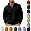 OBiQuzz Maglione da uomo senza cappuccio, con colletto alto, mezza cerniera, oversize, maglione da lavoro, sportivo, a maniche lunghe, leggera, vestibilità regolare