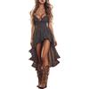 Generisch Abito boho da donna, estivo, vintage, rustico, elegante, senza maniche, con scollo a V, leggero, a vita alta, con cuciture in pizzo, stile medievale, per festival, 01# nero., L
