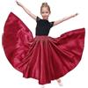 Baisdan - Gonna lunga in raso lucida per danza del ventre, ideale per performance di flamenco, Rosso scuro, 5- 7 anni