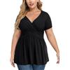 TIANZHU Top taglie forti da donna avvolgente baby doll camicia morbida tunica top elegante camicetta con scollo a V, XL-4XL, B01-nero, 4XL