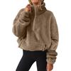 Onsoyours Felpa in Pile da Donna Peloso Giacca Invernale Autunno Termico Pullover Maglione Sweatshirt Felpe con Zip e Tasche Casual Felpa a Manica Lunga A Caramello M