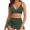 Generic Costume Donna Curvy - Bikini Donna Due Pezzi con Gonna da Bagno, Top Scollo a V, Slip Vita Alta con Coulisse Laterale e Volant, Costume Mare Spiaggia Piscina Terme in Vacanza