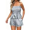 crazy bean Tuta Donna Estiva 2 Pezzi a Righe Completo Corto Pantaloncini e Maglietta Senza Spalline Elegante da Spiaggia Casual con Tasche Grigio XL