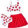 RAISEVERN Costume da bagno da bambina, 3 pezzi, costume da bagno carino per 5-12 anni, 003-rosso, 5-6 Anni