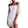 Juketron Abito Primaverile in Pizzo da pendolare Abito Sexy con Spalle Scoperte a Maniche Lunghe Senza Spalline Moda Scollato gonne Abiti Casual in Tinta Unita