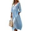 shownicer Vestito Lungo Estivo Donna Vestiti Maniche a Tre Quarti Abito Boho Abiti Estivi Lunghi A Blu S