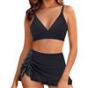 Generic Costume Perizoma - Bikini Donna Due Pezzi con Gonna da Bagno, Top Scollo a V, Slip Vita Alta con Coulisse Laterale e Volant, Costume Mare Spiaggia Piscina Terme in Vacanza