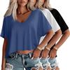 Geyoga Confezione da 3 T-Shirt Oversize da Donna, Top Corti Estivi a Maniche Corte, Scollo a V, Orlo Irregolare, Larghe e Corte(XXL,Blu Nebbia, Bianco, Nero)
