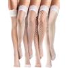 Bencailor 4 paia di calze a rete da donna in silicone con pizzo sopra il ginocchio, bianco, Small