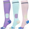 Queenshin 3 Paia Calze Lunghe Compressione Graduata Elastiche e Traspirante Regalo per Donna e Uomo Circolazione per Sportive Viaggi Corsa Ciclismo(Rosa Blu Viola)