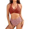 UMIPUBO Costume Donna Due Pezzi Bikini Vita Alta Pancia Pieghe Collo A V Collo Halter Sexy Schiena Nuda Contenitivo Curvy Modellante Push Up con Coppe Stampa Minifloreale Mare Costume da Bagno