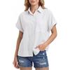 Enmain Camicia Lino Donna Manica Corta Estiva Camicetta Bluse Donna in Lino Cotone Scollo a V Leggera Casual Elegante a Bottoni Tasca Tinta Unita per Estate Spiaggia Lavoro Bianco M