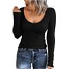 Generic Maglietta Cashmere Donna-Maglietta Basic da Donna in Maglia Aderente A Coste con Scollo Rotondo A Maniche Lunghe Camicia Elegante Manica Lunga