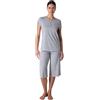 Lovable Set Pigiama in Jersey Cotone e Viscosa | T-Shirt Serafino Manica Corta e Pantaloni Pinocchietto Capri | Comfort Estivo | Donna, Grigio 3 - M
