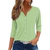 Uwdiohq Camicia Donna Manica Corta Classico Top Estivi da Donna, 2025, Camicie con Scollo A V, Stampate, Casual, Bottoni, Maniche 3/4 (Green, L) Maglia Primaverile Azzurra Bianca Elegante Curvy