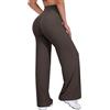 VOYJOY Leggings dritti pantaloni a gamba larga per le donne 73,7 cm/78,7 cm pantaloni della tuta casual elasticizzati a vita alta, Marrone scuro, XL
