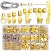 WestCH 250 Pezzi Ganci per Quadri Muro Set, per Cornici, Decorazioni,Tele,Dorato | Ganci Seghettati per Quadri, Ganci Cornici Quadri Metallo con Viti,Chiodi,Filo D'acciaio,Gancio ad Anello a Forma di D