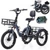 Generic Triciclo elettrico per adulti e anziani, bici elettrica pieghevole a tre ruote da 20 pollici con cestino, schermo LCD, batteria da 48 V 13 Ah, autonomia di 45 km, portata massima di 200 kg,