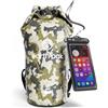 Earth Pak Borsa Impermeabile Roll Top, Sacca Compressione Asciutta per Kayak, Spiaggia, Rafting, Canottaggio, Trekking, Campeggio, Pesca con Custodia Telefono Impermeabile