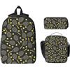 Yyoretp 3 pz regolabile versatile grande capacità divertente racchette da tennis e palline da tennis stampa zaino lunch box e astuccio