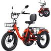 Generic Triciclo elettrico per adulti 250W 48V 15.6Ah Batteria rimovibile 120 km PAS Pneumatici larghi 20x4 Telaio in alluminio pieghevole con accesso facilitato Doppio cestino Differenziale Arancio