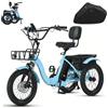 Generic Triciclo elettrico pieghevole per adulti, display LCD da 18 pollici, 2 cestini portaoggetti, 3 modalità di guida, con comodo schienale + telo copribicicletta